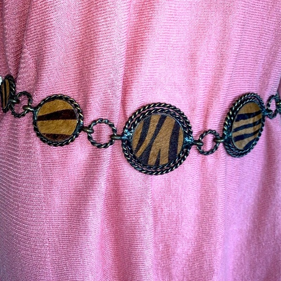 CONCHO BELT 8 tiger print calf hair brass medallions, chain. OSFM VINTAGE main image 15